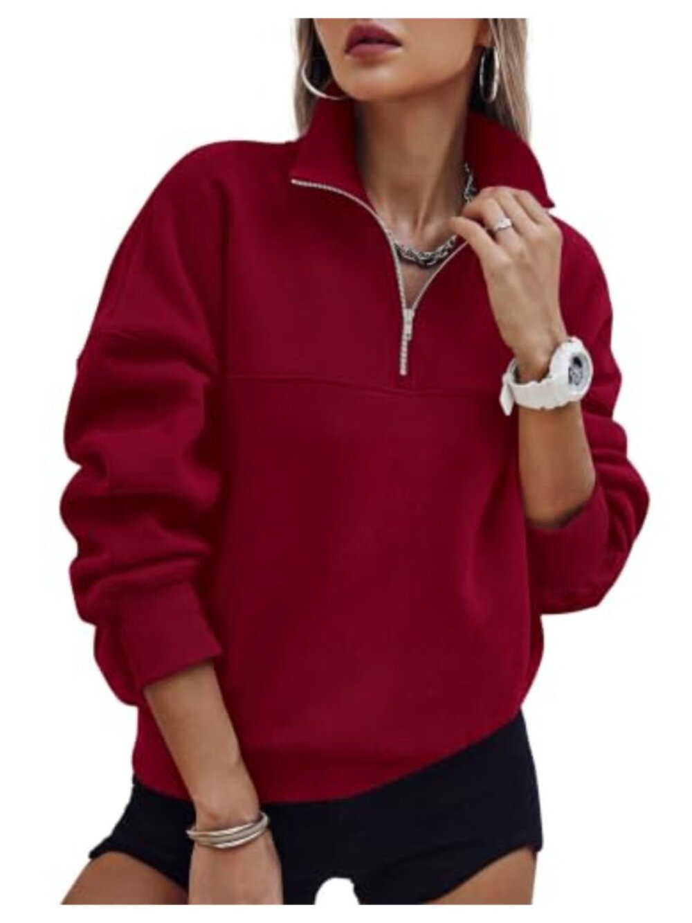 Womens Quarter Zip Oversized Sweatshirt Cotton Poly Fleece Pullover